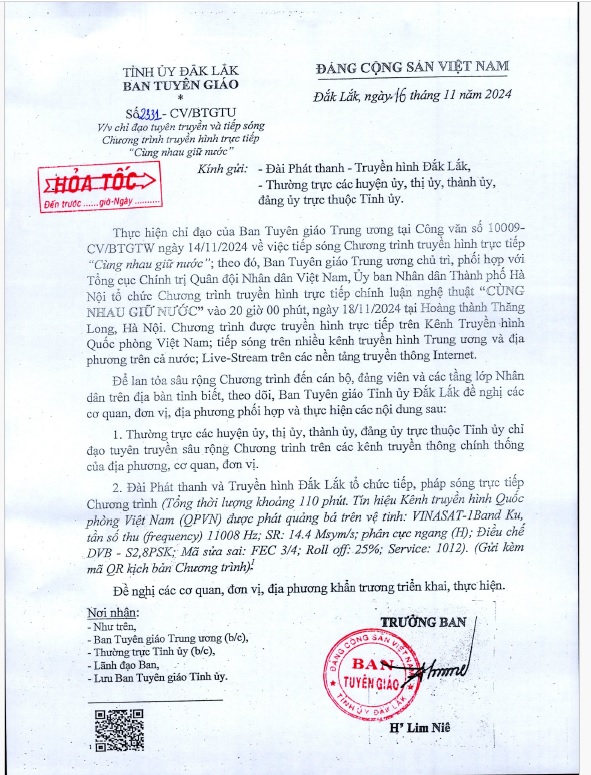 Ban tuyên giáo Tỉnh ủy chỉ đạo tuyên truyền và tiếp sóng Chương trình "cùng nhau giữ nước"